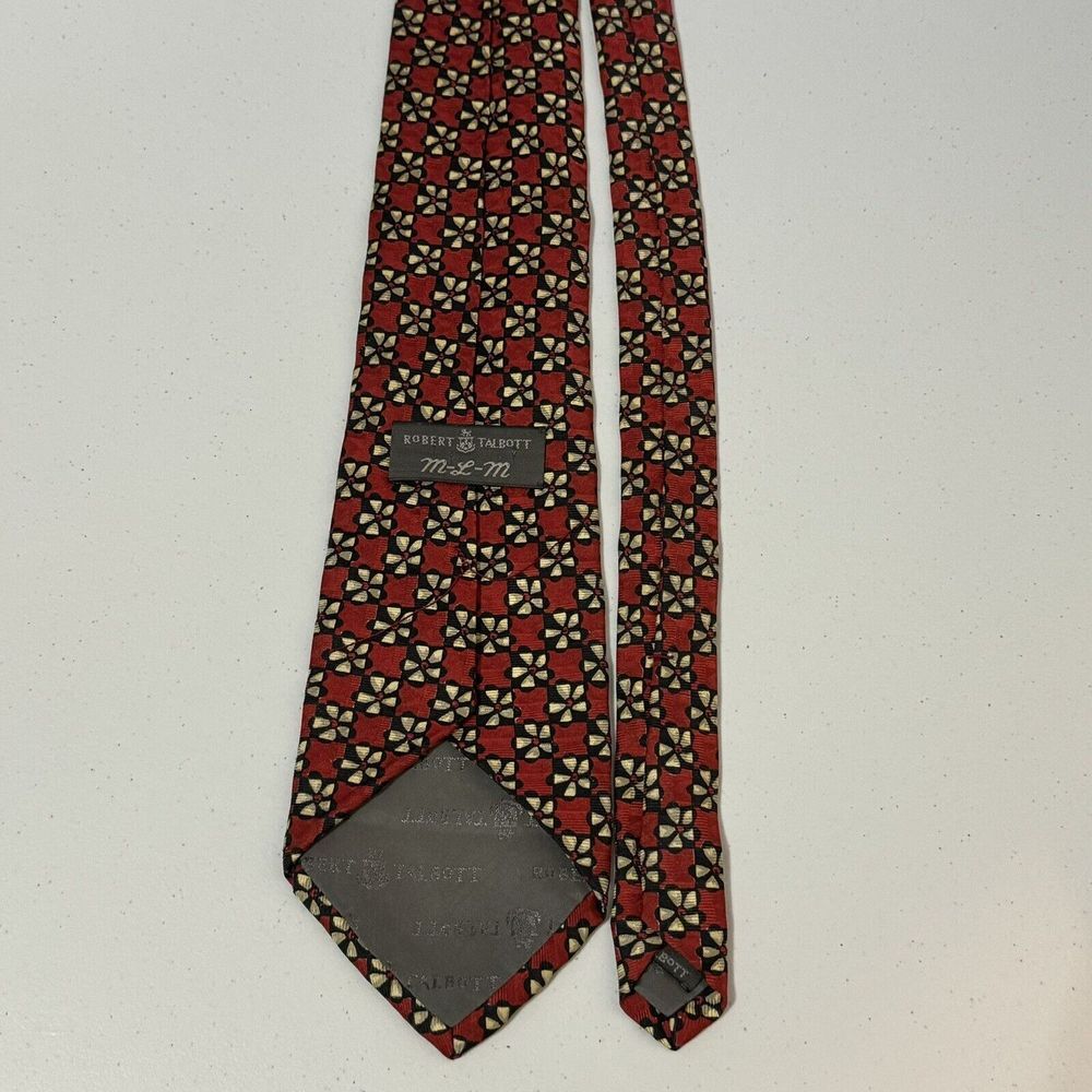 ROBERT TALBOTT Men's 100% Silk Necktie Designer Red Geometric Print Tie Handmade